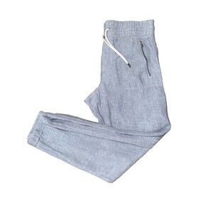 Athleta Cabo Linen Jogger Pants Blue Chambray Relaxed Fit 100% Linen Size 8